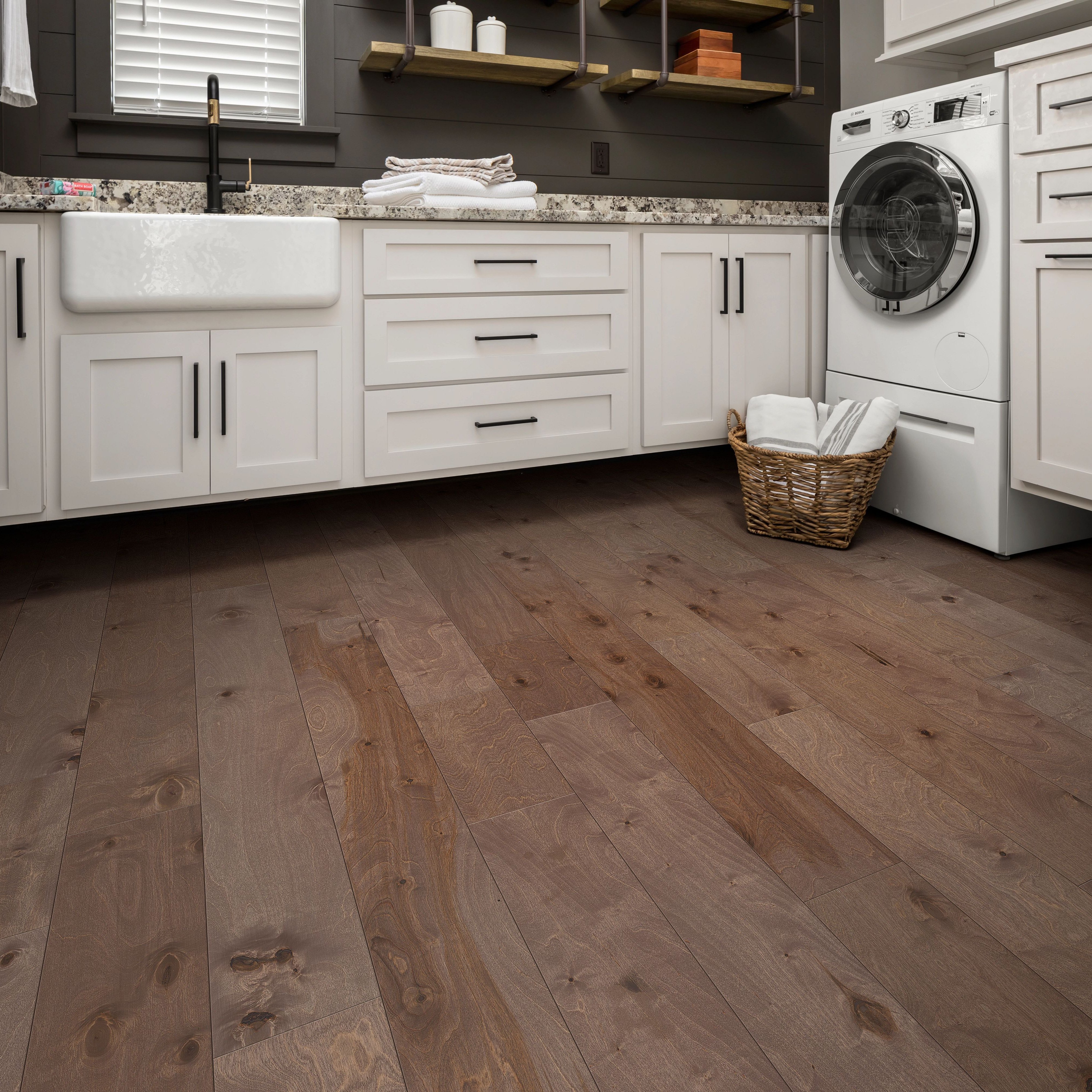 brown hardwood flooring for bathroom in Dickson, TN area by Preston Thompson's Carpet Shoppe